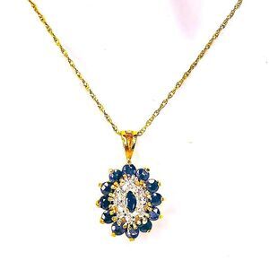 Sapphire and Diamond Vermeil Pendant & 14kt Yellow Gold Spring Clasp Necklace